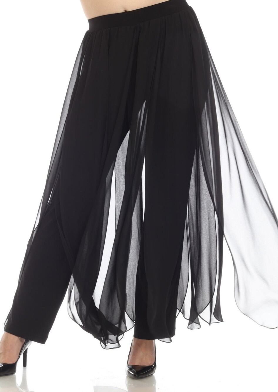 AZI Jeans Clothing Women's Size L Black Chiffon Pants Dressy Flowy Straight NWT